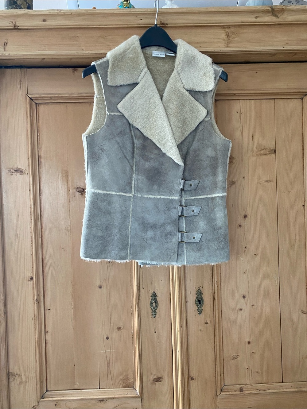 Newport News Taupe Shearling-Trim Sleeveless Vest